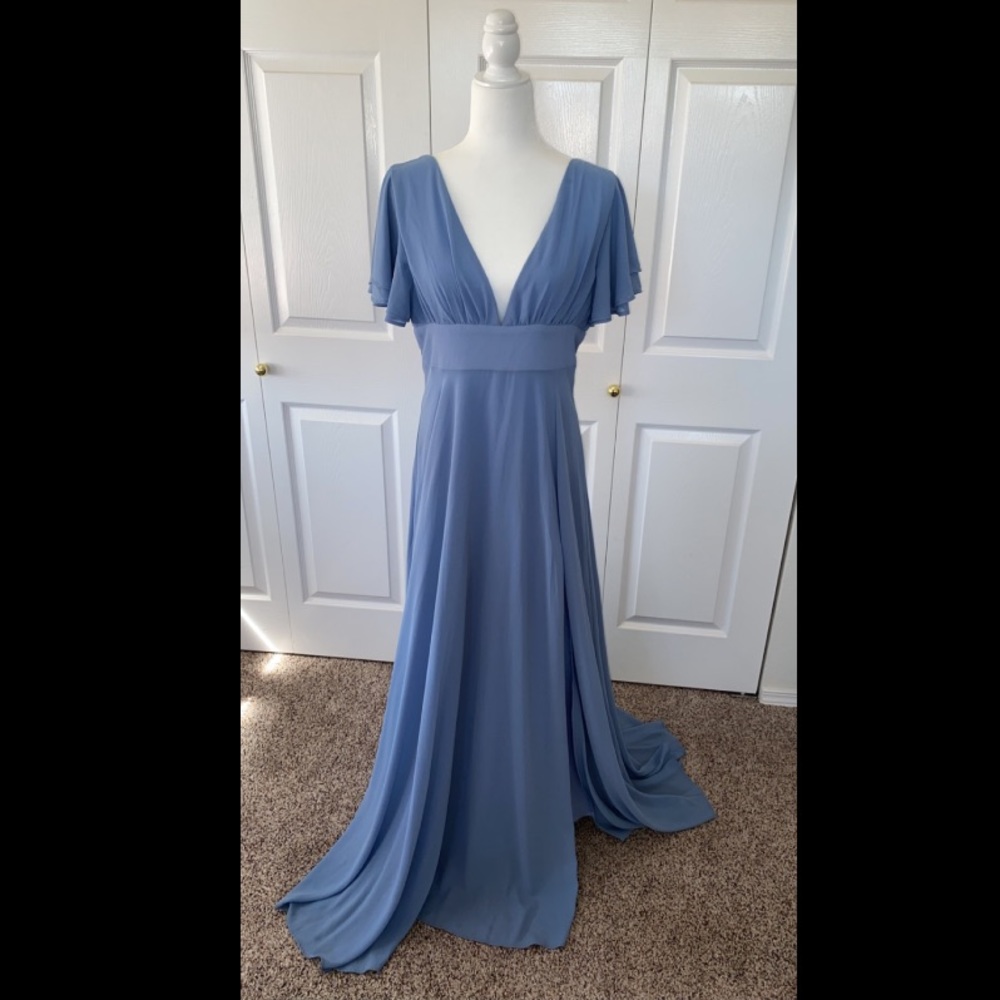 Shein Solid Tieback Flounce Sleeve Split Thigh Go… - image 4